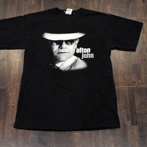 Classic Elton John Adult Medium Black White Monochrome Portrait Graphic T Shirt